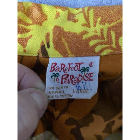 Vtg Barefoot In Paradise Mns L Hawaii Bright SS Shirt Button Up Dagger Collar - Picture 4 of 7